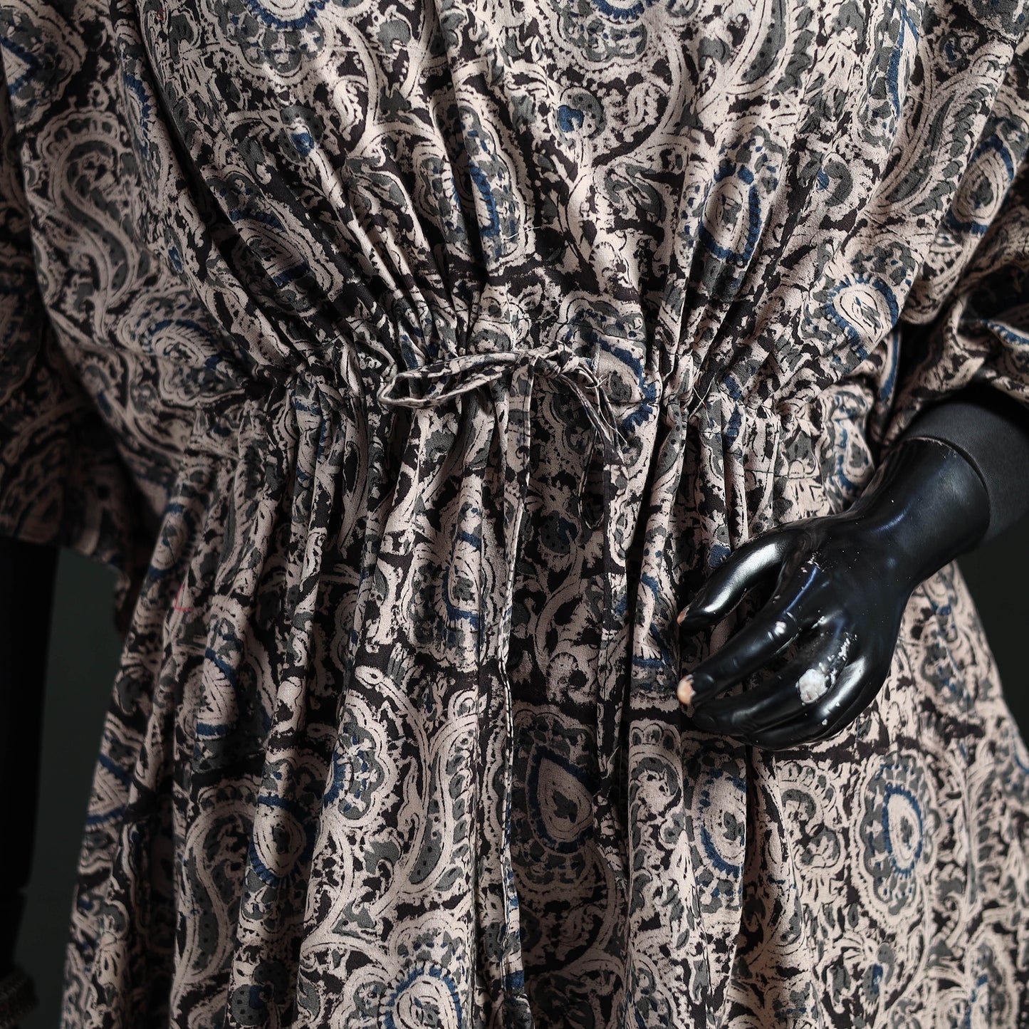 Black - Kalamkari Hand Block Print Natural Dyed Cotton Kaftan (Short) 15