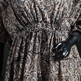 Black - Kalamkari Hand Block Print Natural Dyed Cotton Kaftan (Short) 15