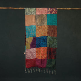 Pure Silk Reversible Patchwork Stole with Tassels 12