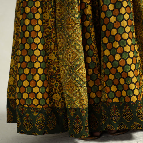 Yellow - Kutch Block Printed 24 Kali Cotton Long Skirt 33