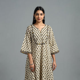 Buy Beige Block Printed Cotton A-Line Bagru Kurta