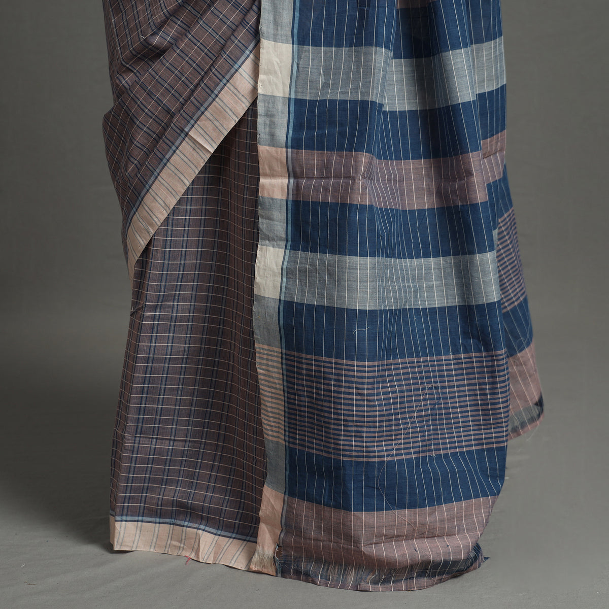 Grey - Pure Handloom Natural Dyed Checks Cotton Saree 37