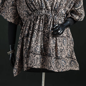 Black - Kalamkari Hand Block Print Natural Dyed Cotton Kaftan (Short) 15