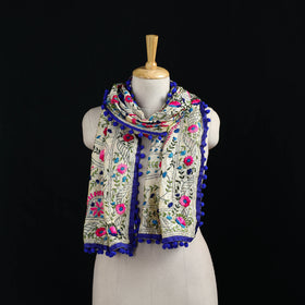 Ranihati Chanderi Silk Hand Embroidered Stole with Pom Pom 152