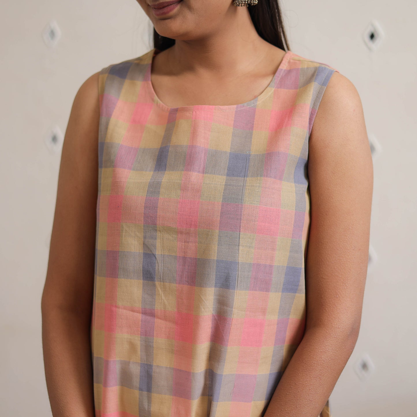 Multicolor - Handwoven Sleeveless Boat Neck Cotton Kurta 18