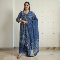 Blue - Hand Block Print Indigo Bagru Cotton Suit Set 04