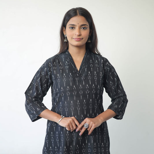 Black - Mercerised Cotton Pochampally Ikat Kurta (Straight) 13