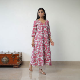 Buy Pink Sanganeri Block Printed Mul Cotton A-Line Kurta