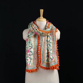 Ranihati Chanderi Silk Hand Embroidered Stole with Pom Pom 153