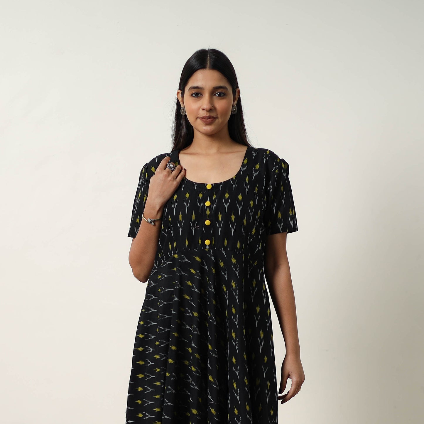 Mercerized Cotton Flared Pochampally Ikat Dress 12