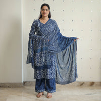 Blue - Hand Block Print Indigo Bagru Cotton Suit Set 04