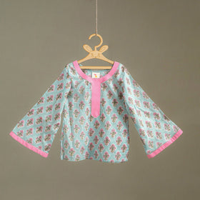 Girls Gota Work Floral Block Print Cotton Kurta with Sharara Set (3-4 Years) 39