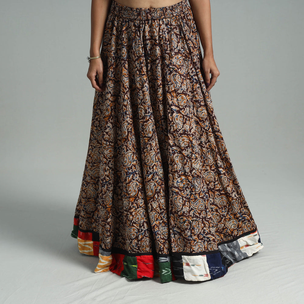 Multicolor - Hand Block Printed Cotton Long Kalamkari Skirt 14