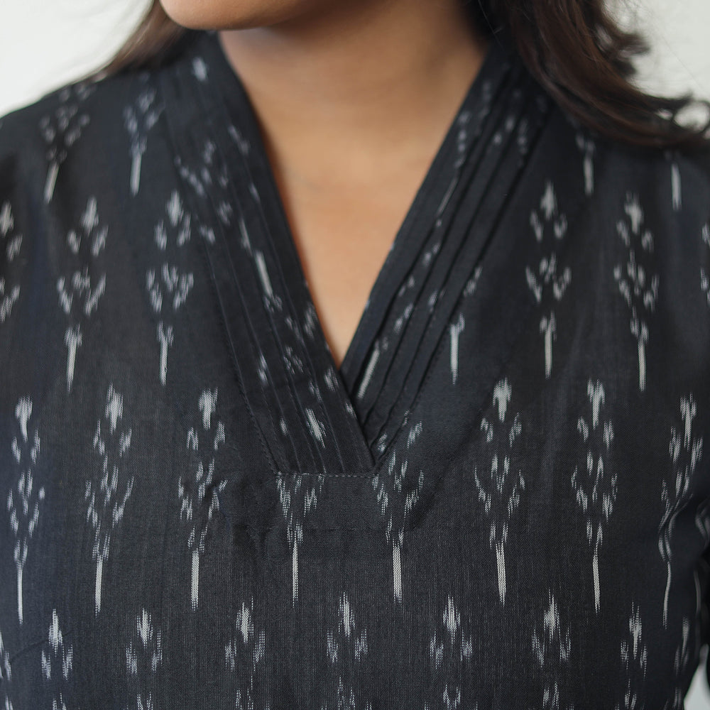 Black - Mercerised Cotton Pochampally Ikat Kurta (Straight) 13