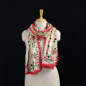 Ranihati Chanderi Silk Hand Embroidered Stole with Pom Pom 154