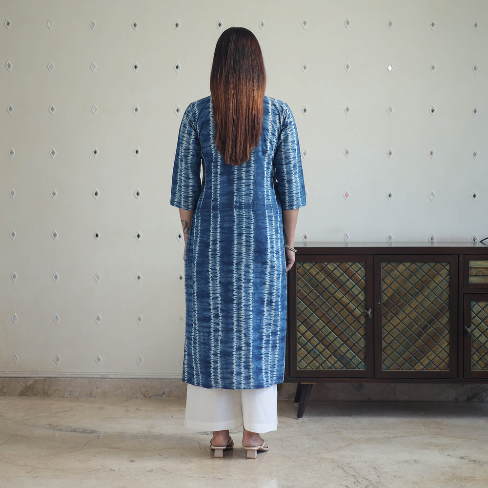 Blue - Tie & Dye Cotton Straight Shibori Kurta 13