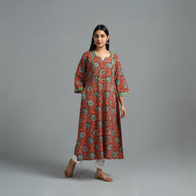 Red - Block Printed Cotton A-Line Bagru Kurta 12