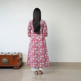 Buy Pink Sanganeri Block Printed Mul Cotton A-Line Kurta