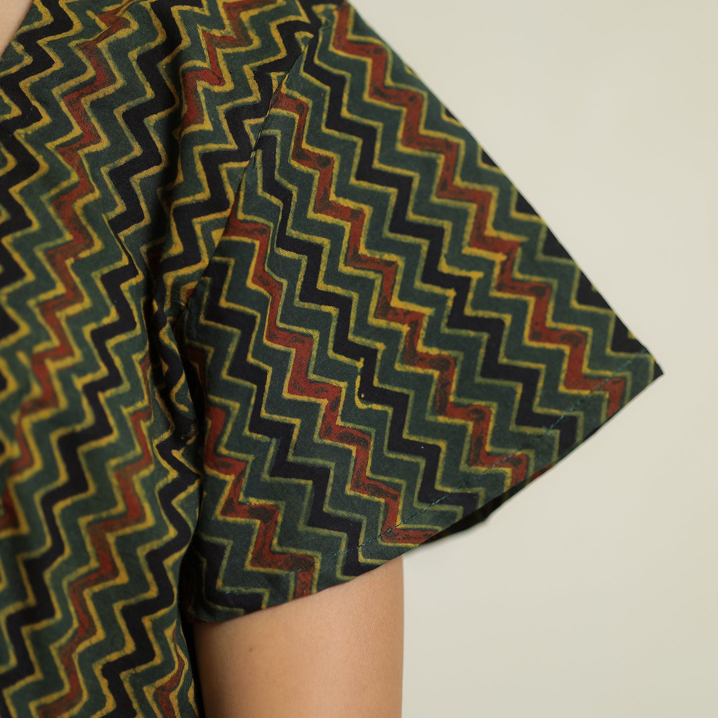 Green - Ajrakh Block Printed Cotton Crop Top 08