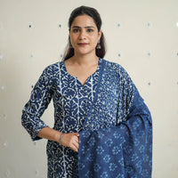 Blue - Hand Block Print Indigo Bagru Cotton Suit Set 04