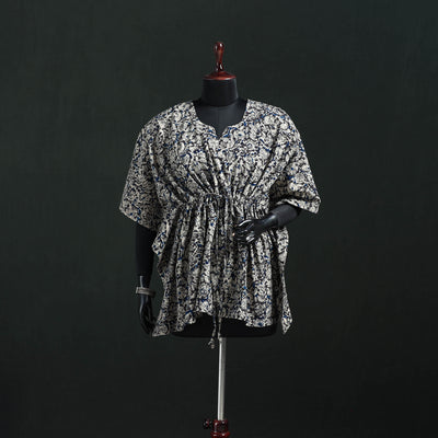 Black - Kalamkari Hand Block Print Natural Dyed Cotton Kaftan (Short) 16