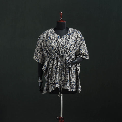 Black - Kalamkari Hand Block Print Natural Dyed Cotton Kaftan (Short) 16