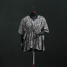 Black - Kalamkari Hand Block Print Natural Dyed Cotton Kaftan (Short) 16
