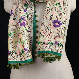 Ranihati Chanderi Silk Hand Embroidered Stole with Pom Pom 155