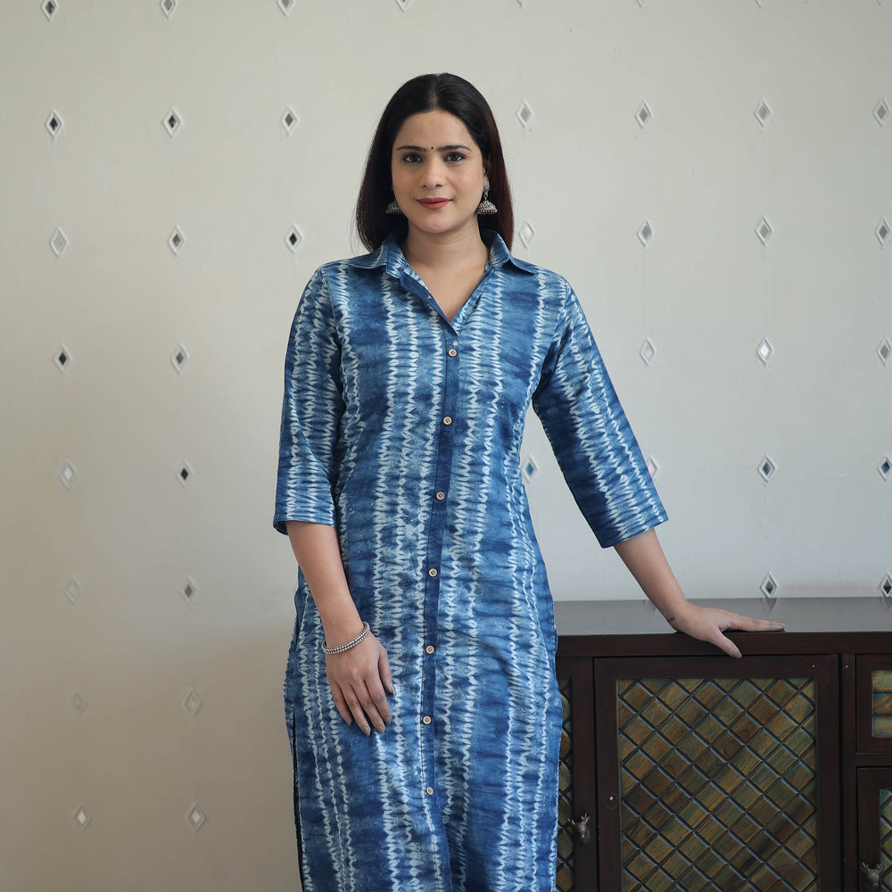 Blue - Tie & Dye Cotton Straight Shibori Kurta 13