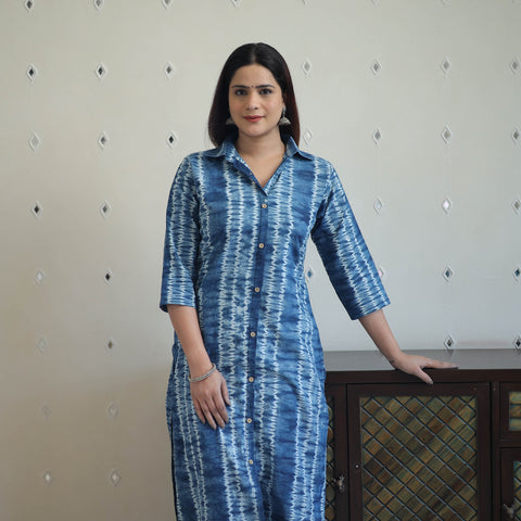 Blue - Tie & Dye Cotton Straight Shibori Kurta 13