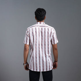 Buy White Sanganeri Block Printed Cotton Men Half Sleeve Shirt 