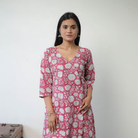 Pink - Sanganeri Block Printed Mul Cotton A-Line Kurta