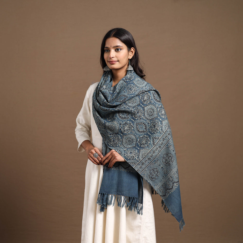 Kutch Handwoven Ajrakh Print Pure Wool Stole 39