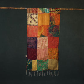 Pure Silk Reversible Patchwork Stole with Tassels 09