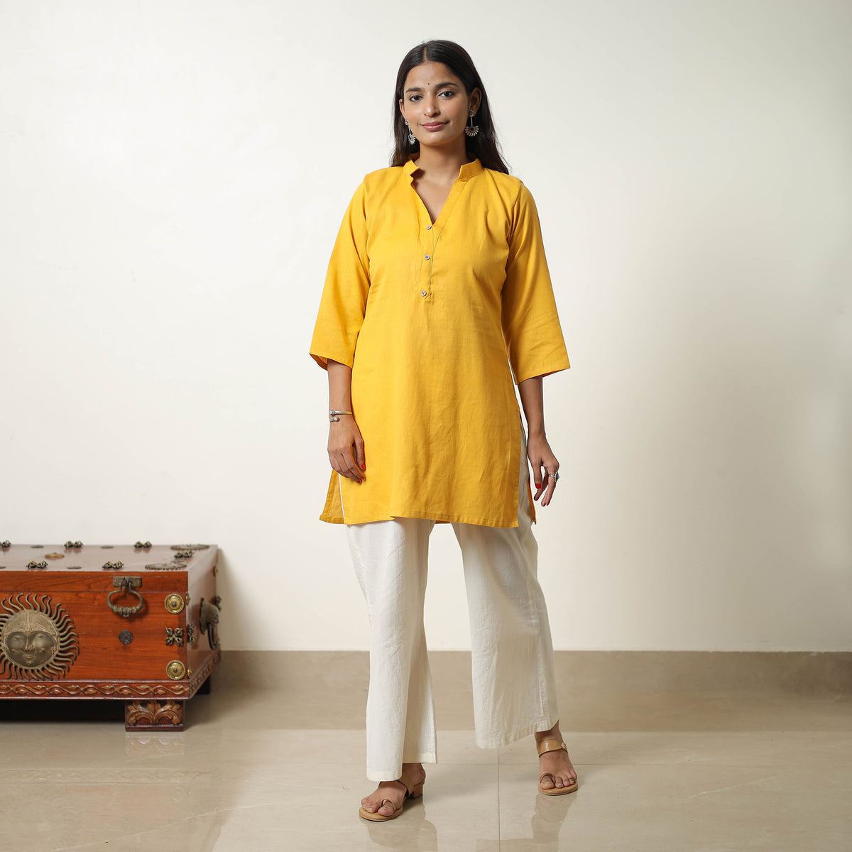 Jasmin Yellow Flex Cotton Short Plain Kurta