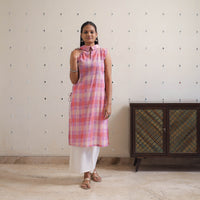 Multicolor - Sleeveless Handwoven Cotton Jamdani Kurta 19