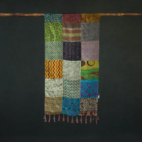 Pure Silk Reversible Patchwork Stole with Tassels 08