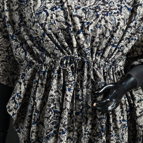 Black - Kalamkari Hand Block Print Natural Dyed Cotton Kaftan (Short) 16