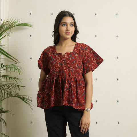 Red - Ajrakh Block Printed Cotton Crop Top 09