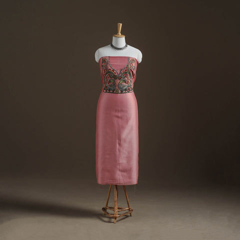 Pink - Handpainted Srikalahasti Handloom Chanderi Silk Unstitched Kurta (2.3M) 02