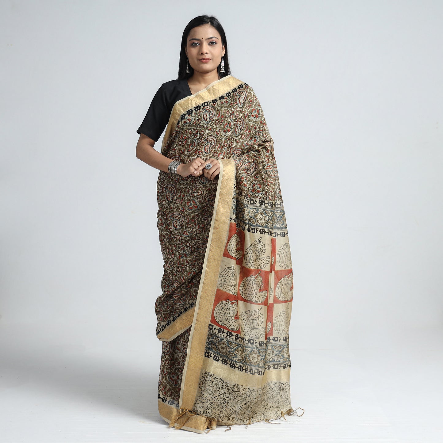 kalamkari block printed saree