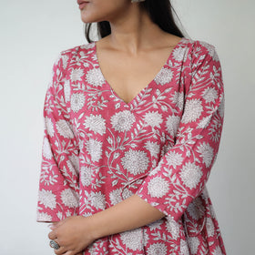 Buy Pink Sanganeri Block Printed Mul Cotton A-Line Kurta
