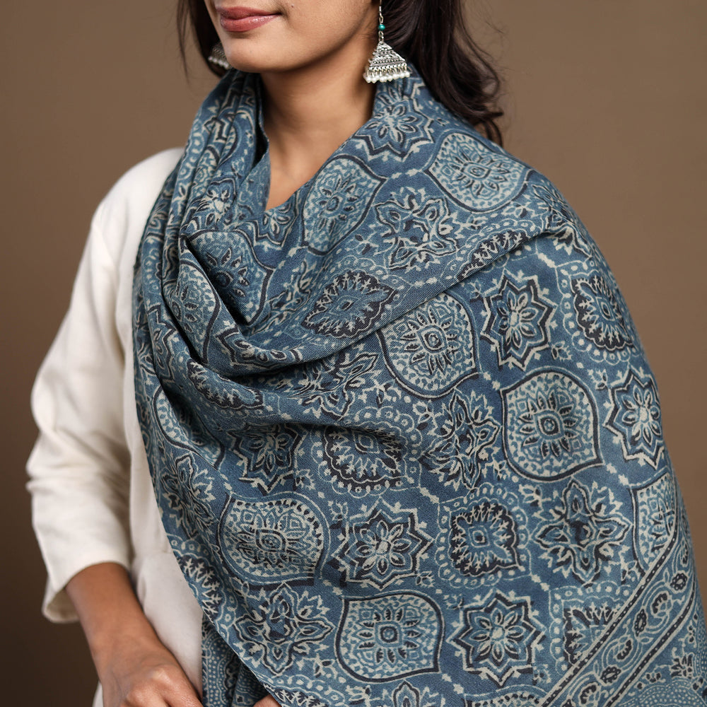 Kutch Handwoven Ajrakh Print Pure Wool Stole 39