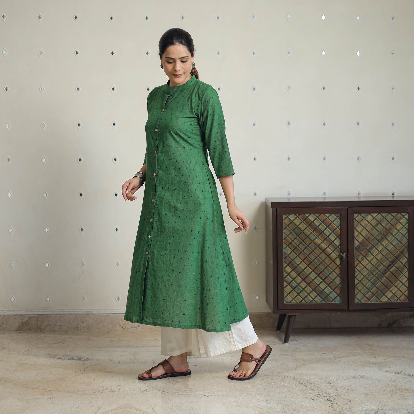 Green - Jacquard Cotton A-Line Kurta 20