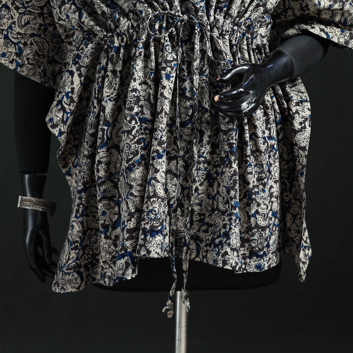 Black - Kalamkari Hand Block Print Natural Dyed Cotton Kaftan (Short) 16