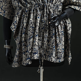 Black - Kalamkari Hand Block Print Natural Dyed Cotton Kaftan (Short) 16