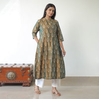 Green - Mercerised Cotton Pochampally Ikat Kurta (A-Line) 04