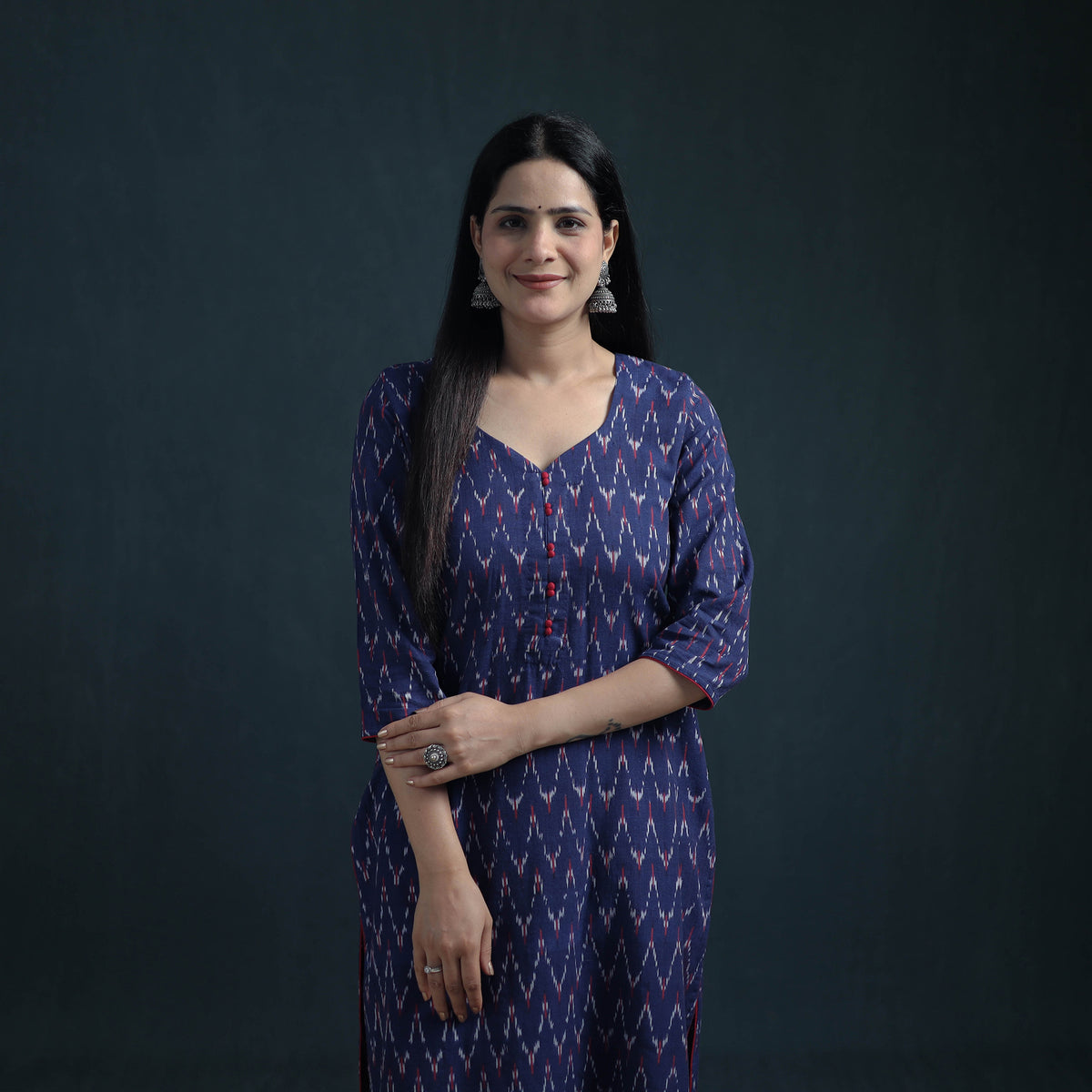 Pochampally Ikat Cotton Suit Set with Dupatta for Women 21