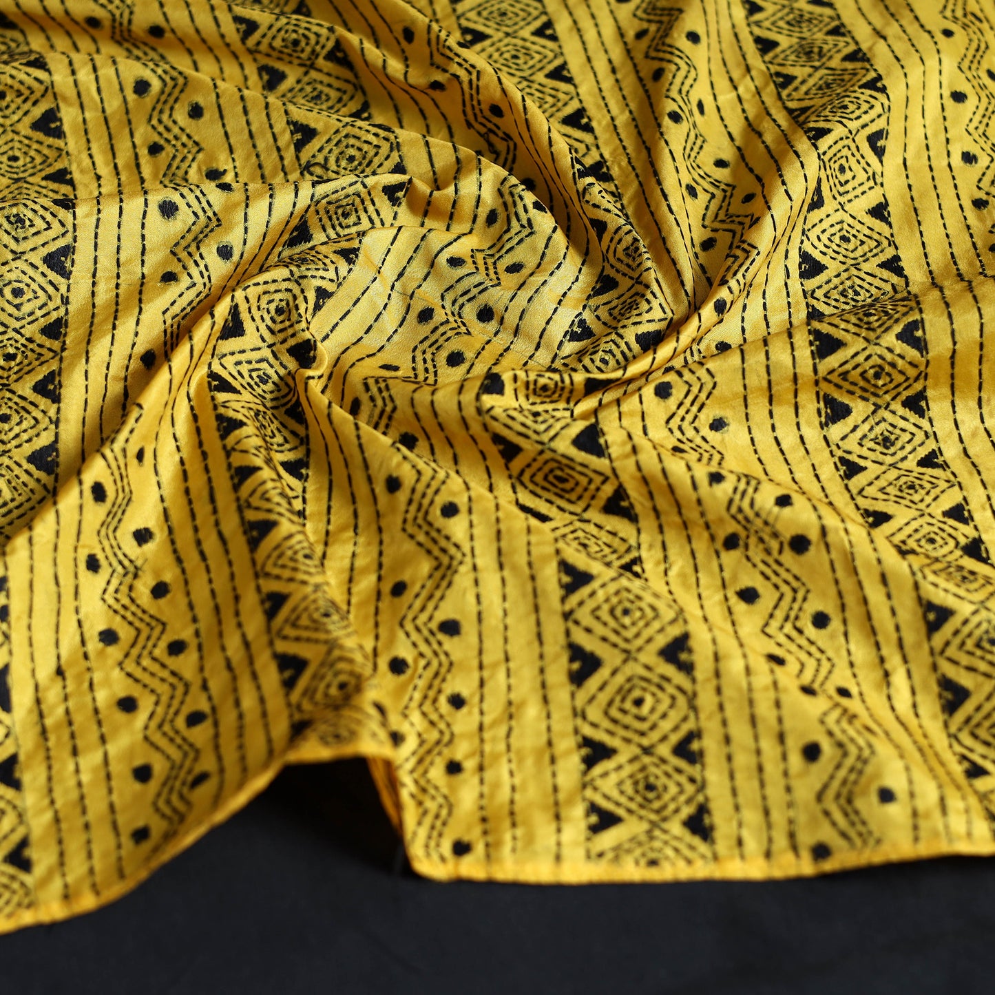 Yellow - Handloom Tussar Silk  Bengal Kantha Work Stole 70