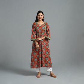 Red - Block Printed Cotton A-Line Bagru Kurta 12